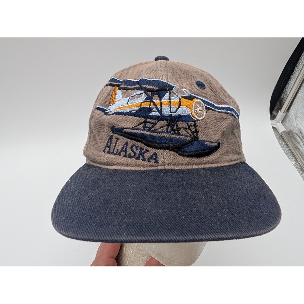 Arctic Circle Enterprises Alaska Float Plane Hat Brown Navy Blue Strapback